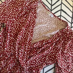 NWT Dry Goods Emerald Sunday Red and White Dotted Long Sleeve Ruffle Dress